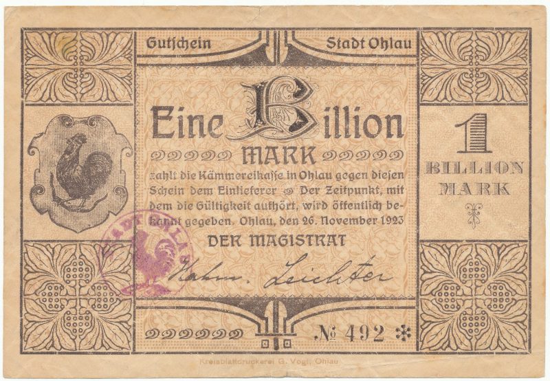 Notgeld 1 bilion marek 1923 Oława