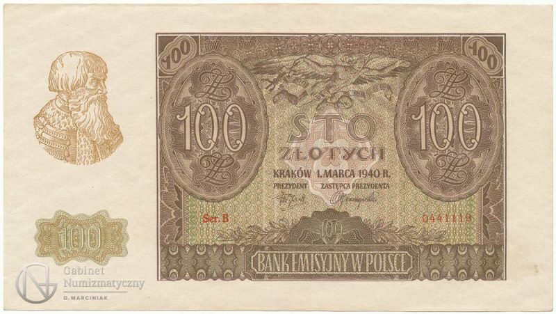 Oryginalny banknot 100 złotych 1940