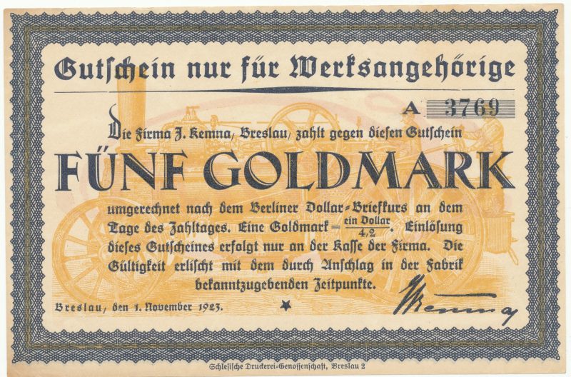 Notgeld 5 gold marek 1923 Wrocław