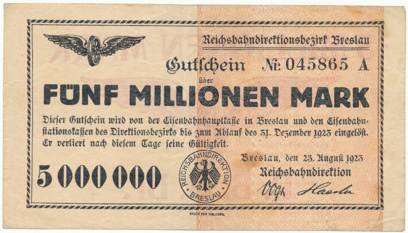 Notgeld 5 milionów marek 1923 Wrocław