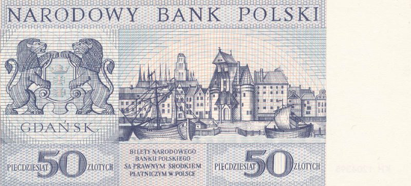 Rewers banknotu 50 złotych 1964 z serii Miasta Polskie wersja 2