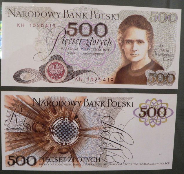 Kopia projektu banknotu 500 złotych 1971 z Marią Skłodowską-Curie z wystawy NBP