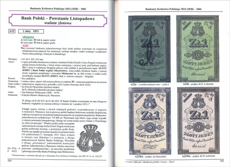 Strona 104 Katalogu banknoty polskie i wzory Czesława Miłczaka wydanie 2012