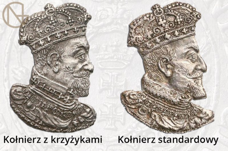 Różnice w kołnierzu króla na ortach gdańskich 1619